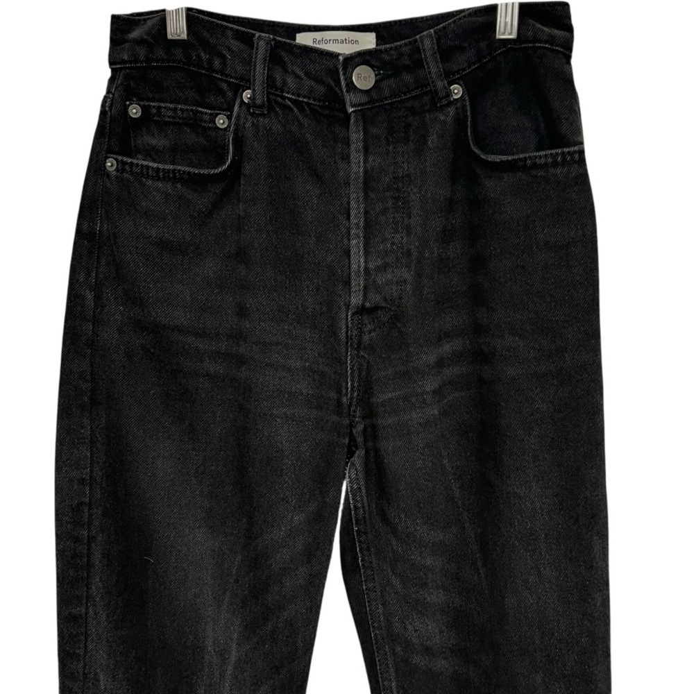 Reformation Black Seattle High Rise Button Fly Straight Leg Denim Jeans Women 26 - Picture 3 of 11